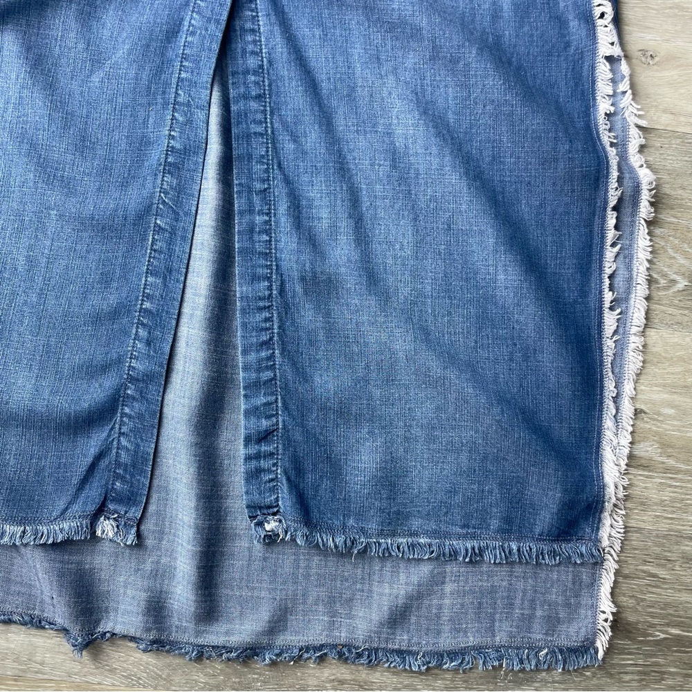 Cloth & Stone Anthropologie Chambray Denim Maxi Shirt Dress Raw Hem Size S Blue - Picture 6 of 8